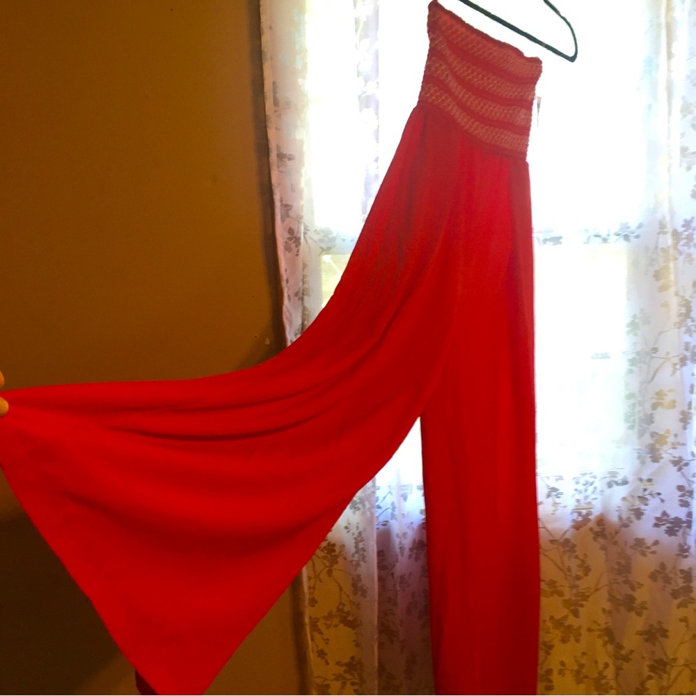 Smocked Tube Red Jumpsuit